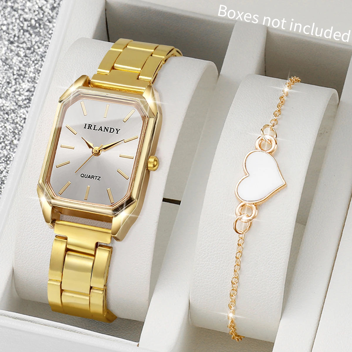 2/4PCS Women Fashion Rectangle Dial Wristwatch Ladies Alloy Strap Analog Quartz Watches With Bracelets Set(Without Box)