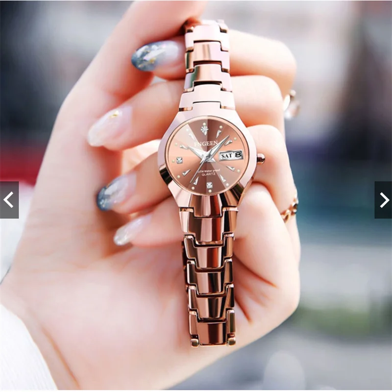 FNGEEN-Relógio de pulso de quartzo feminino e masculino, Aço inoxidável, Impermeável, Luxo, Amantes, Casal, Feminino, 5808, 2023