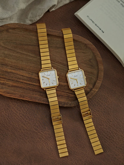 1 peça de ouro retro simples e elegante relógio feminino pulseira de aço inoxidável relógio de quartzo mostrador quadrado moda casual à prova dwaterproof água relógio feminino adequado para uso diário jantar e outras