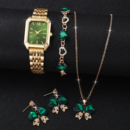 2/5 pçs moda feminina quadrado roma dial quartzo relógios de pulso senhoras liga cinta relógio com diamante conjunto jóias (sem caixa)