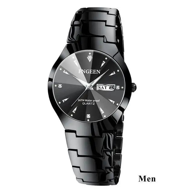 FNGEEN-Relógio de pulso de quartzo feminino e masculino, Aço inoxidável, Impermeável, Luxo, Amantes, Casal, Feminino, 5808, 2023