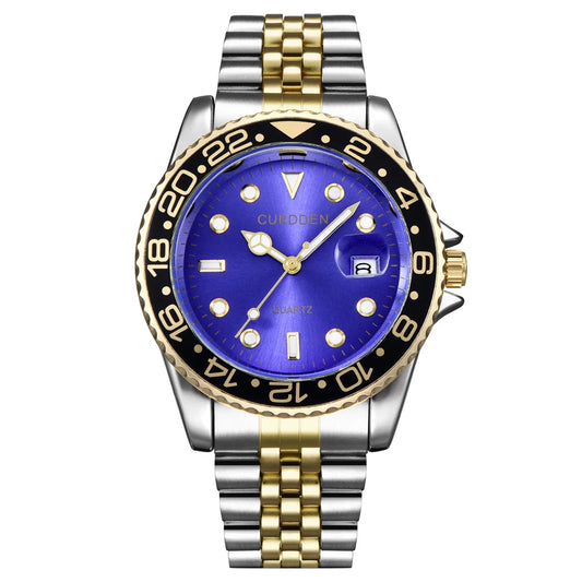 Homens marca original relógios ouro moda banda de aço completo simples data quartzo vintage relógio de pulso prata montre homme reloj hombre