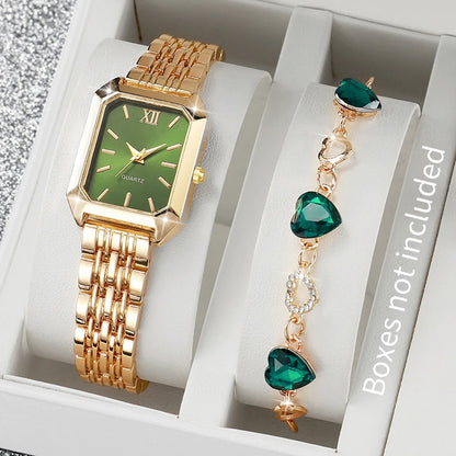 2/5 pçs moda feminina quadrado roma dial quartzo relógios de pulso senhoras liga cinta relógio com diamante conjunto jóias (sem caixa)