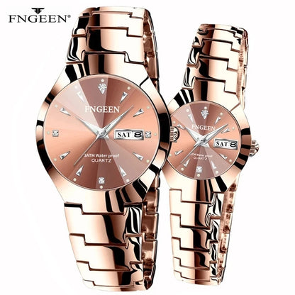 FNGEEN-Relógio de pulso de quartzo feminino e masculino, Aço inoxidável, Impermeável, Luxo, Amantes, Casal, Feminino, 5808, 2023