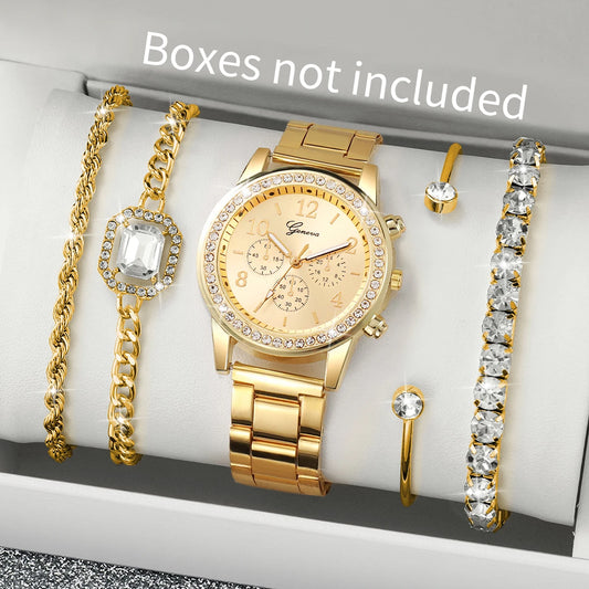 5 pçs luxo diamante relógios femininos pulseira conjunto senhoras árabe dial quartzo relógios de pulso reloj mujer (sem caixa)