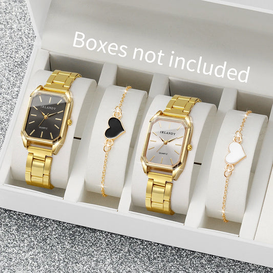 2/4PCS Women Fashion Rectangle Dial Wristwatch Ladies Alloy Strap Analog Quartz Watches With Bracelets Set(Without Box)