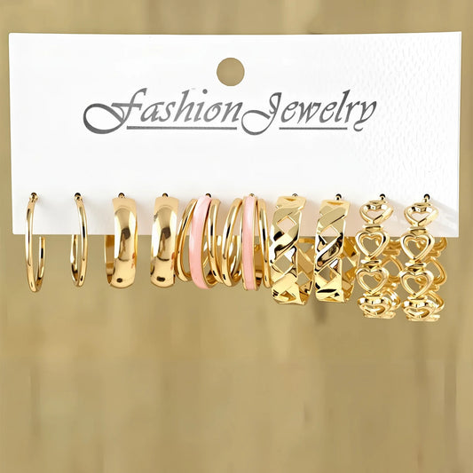 Conjunto de brincos de argola redondos geométricos femininos acessórios versáteis e versáteis de estilo metálico