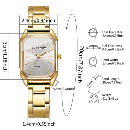 2/4PCS Women Fashion Rectangle Dial Wristwatch Ladies Alloy Strap Analog Quartz Watches With Bracelets Set(Without Box)