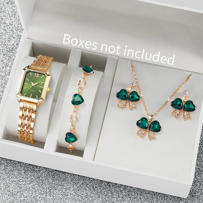 2/5 pçs moda feminina quadrado roma dial quartzo relógios de pulso senhoras liga cinta relógio com diamante conjunto jóias (sem caixa)