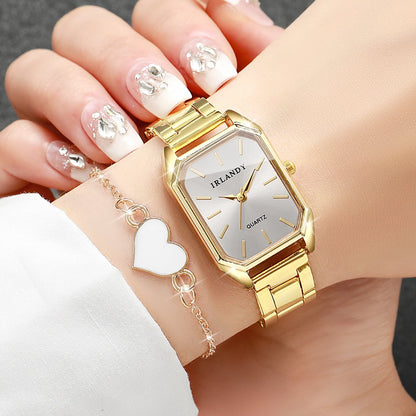 2/4PCS Women Fashion Rectangle Dial Wristwatch Ladies Alloy Strap Analog Quartz Watches With Bracelets Set(Without Box)