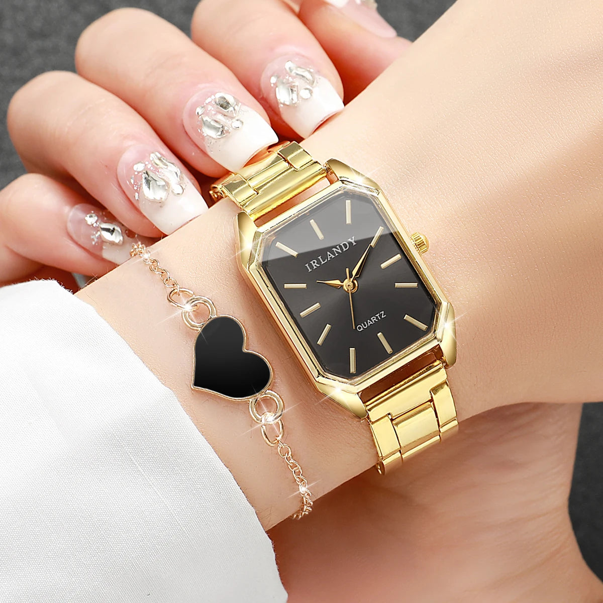 2/4PCS Women Fashion Rectangle Dial Wristwatch Ladies Alloy Strap Analog Quartz Watches With Bracelets Set(Without Box)