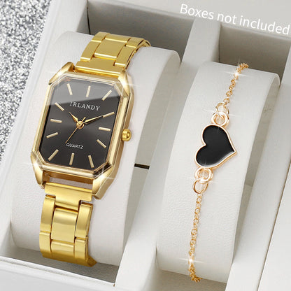 2/4PCS Women Fashion Rectangle Dial Wristwatch Ladies Alloy Strap Analog Quartz Watches With Bracelets Set(Without Box)